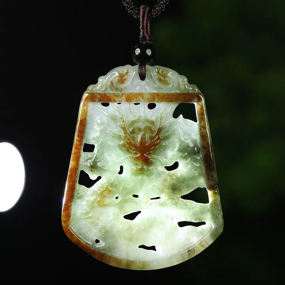 Certified Grade A Red Green Natural Jadeite Jade Pendant Carved Dragon - Image 9