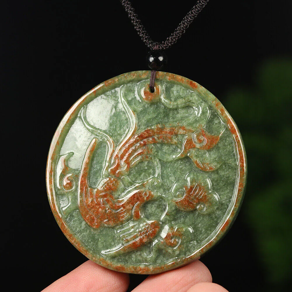 Certified Grade A Red Green Natural Jadeite Jade Pendant Dragon Phoenix - Image 10
