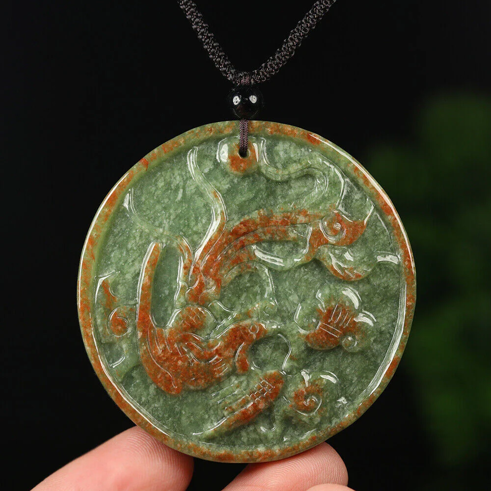 Certified Grade A Red Green Natural Jadeite Jade Pendant Dragon Phoenix - Image 6