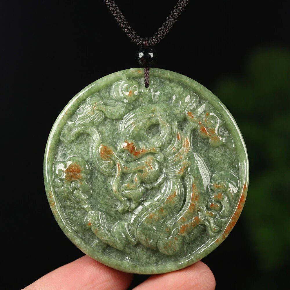 Certified Grade A Red Green Natural Jadeite Jade Pendant Dragon Phoenix - Image 7