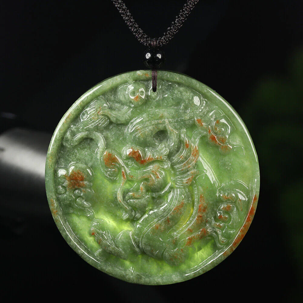 Certified Grade A Red Green Natural Jadeite Jade Pendant Dragon Phoenix - Image 8