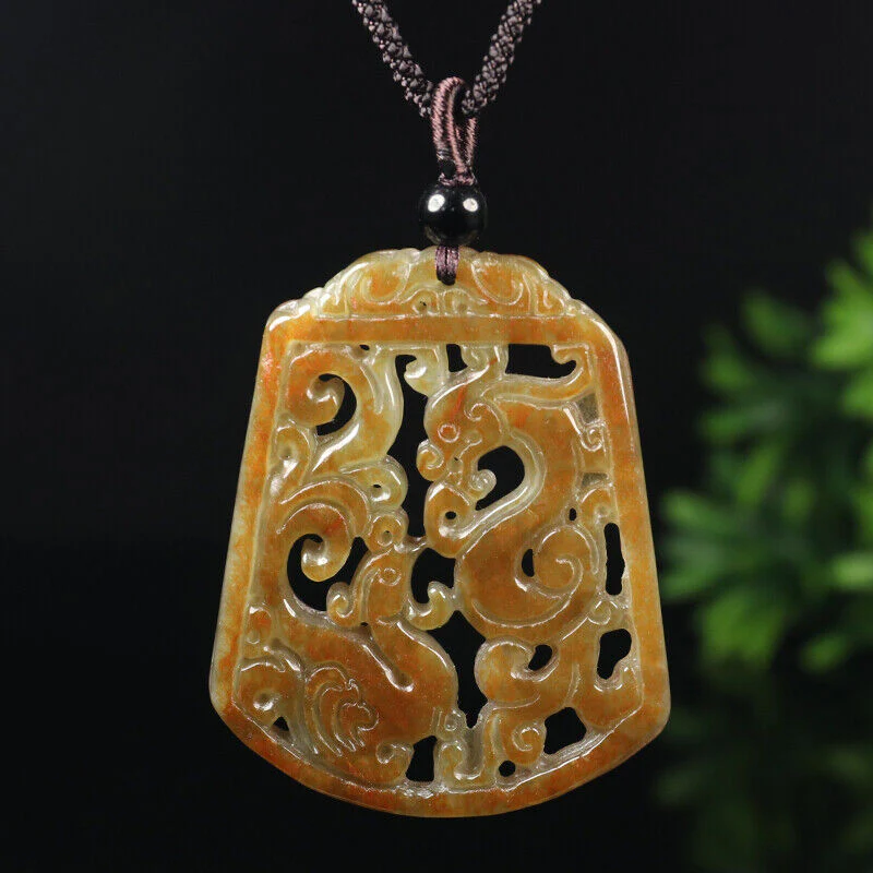 Certified Grade A Red Green Natural Jadeite Jade Pendant Dragon Phoenix Necklace - Image 2
