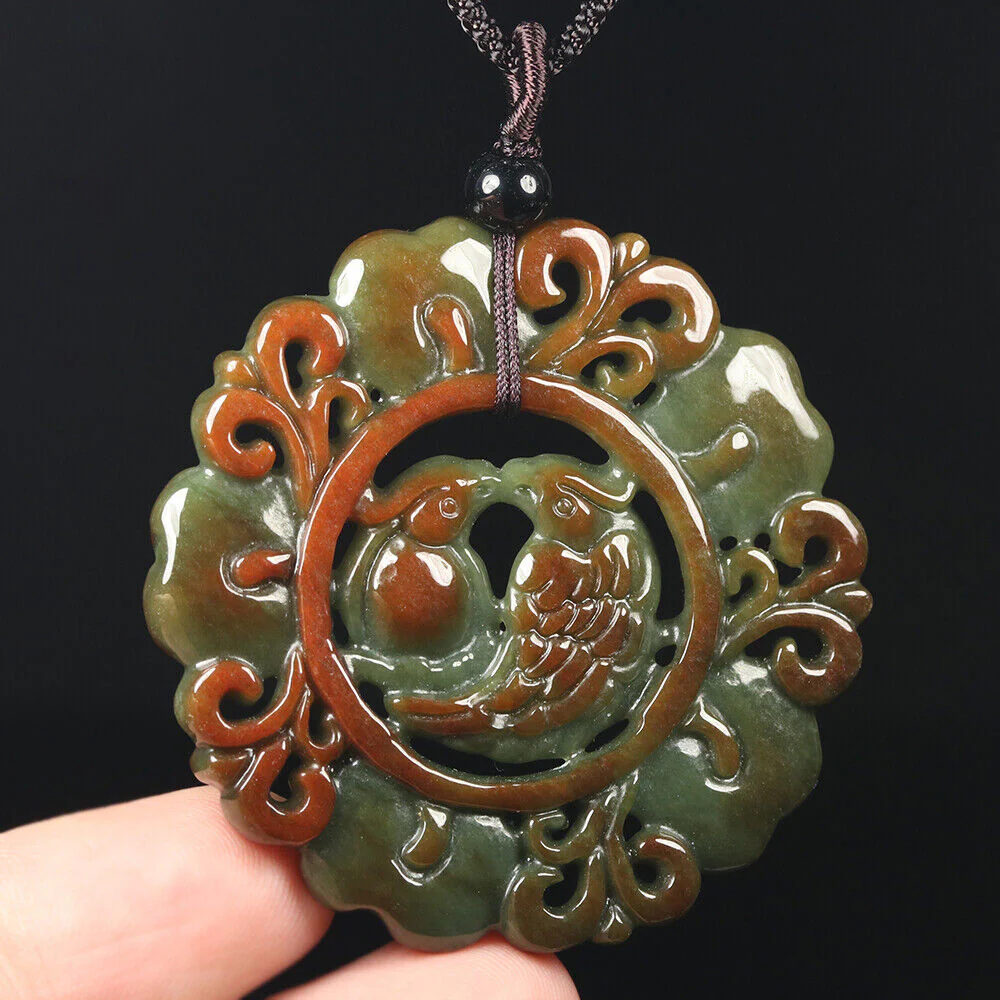 Certified Grade A Red Green Natural Jadeite Jade Pendant Flower Birds - Image 4