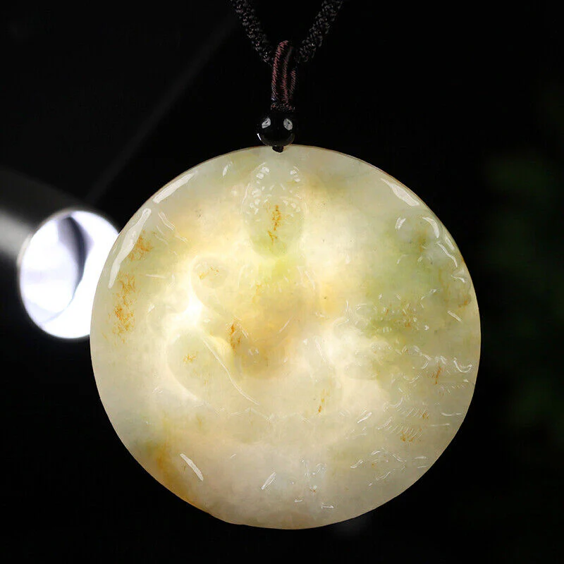 Certified Grade A Red Green Natural Jadeite Jade Pendant Kwan-Yin Necklace - Image 5