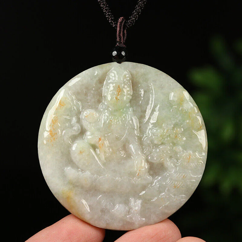 Certified Grade A Red Green Natural Jadeite Jade Pendant Kwan-Yin Necklace - Image 7