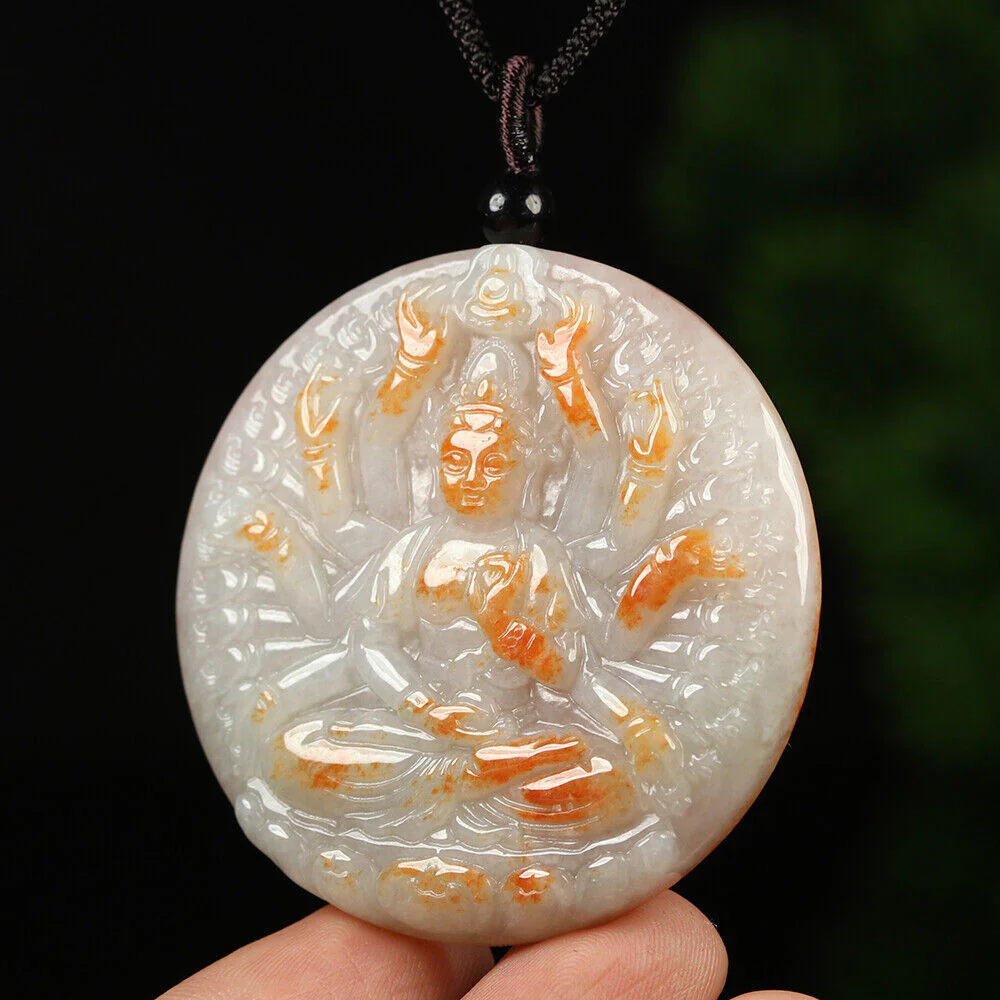Certified Grade A Red Lavender Green Natural Jadeite Jade Pendant Kwan-Yin 21200 - Image 2