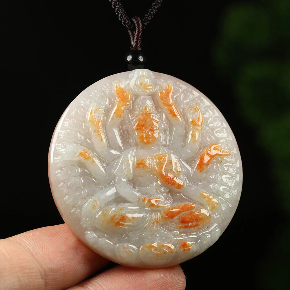 Certified Grade A Red Lavender Green Natural Jadeite Jade Pendant Kwan-Yin 21200 - Image 3