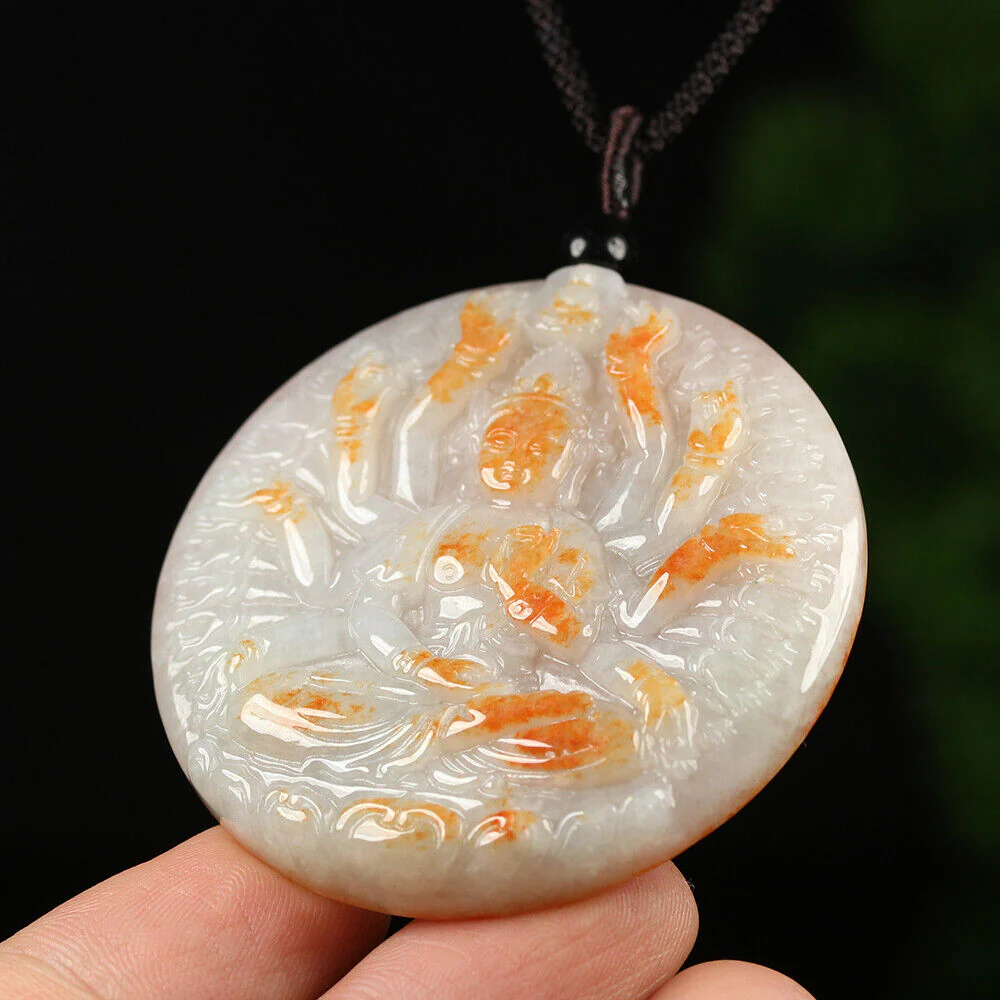 Certified Grade A Red Lavender Green Natural Jadeite Jade Pendant Kwan-Yin 21200 - Image 4