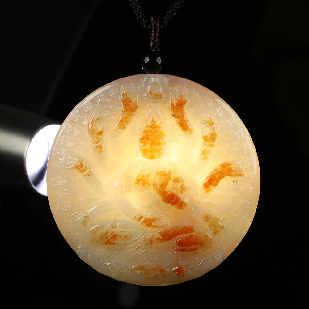 Certified Grade A Red Lavender Green Natural Jadeite Jade Pendant Kwan-Yin 21200 - Image 5