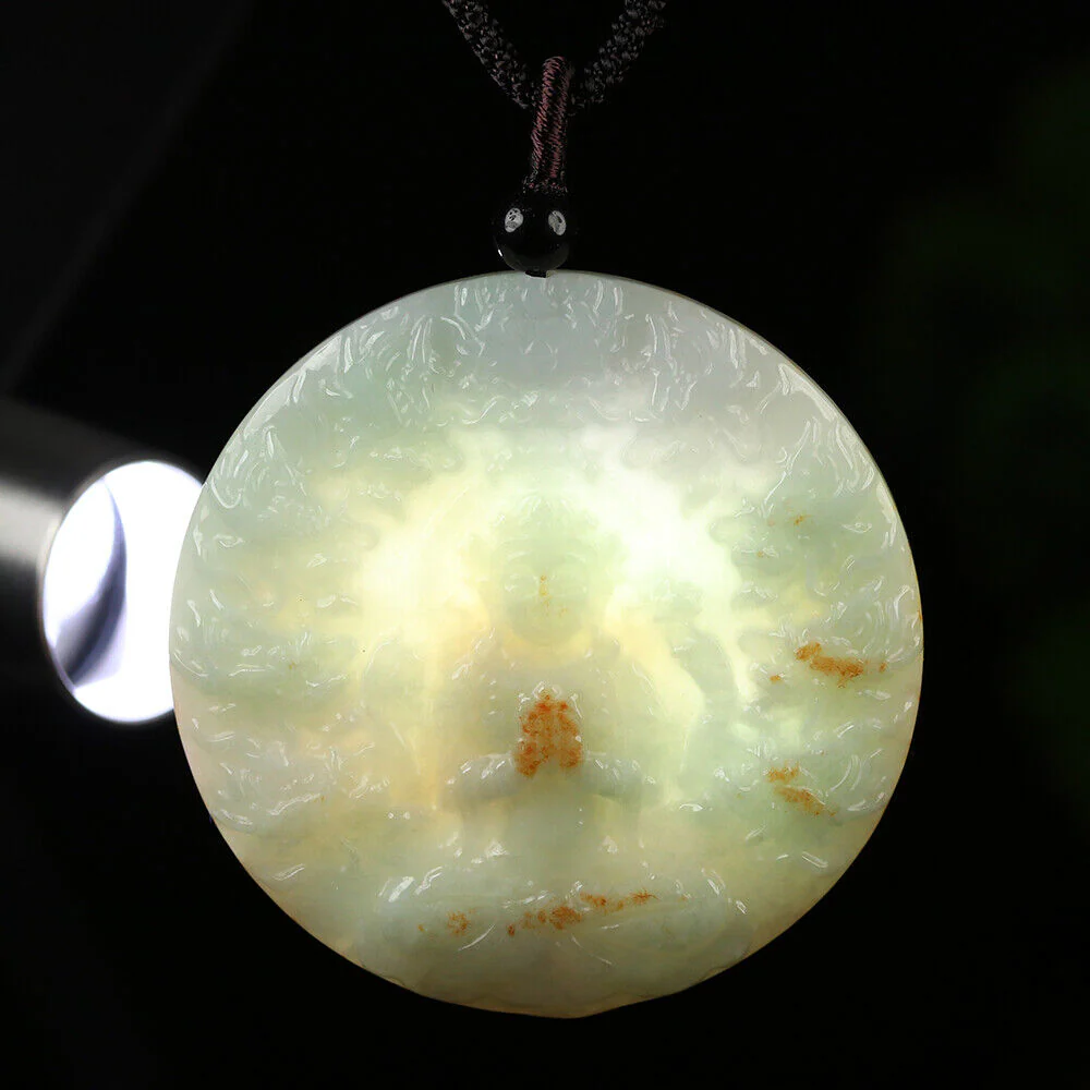 Certified Grade A Red Green Natural Jadeite Jade Pendant Kwan-Yin Dragon Necklace - Image 2