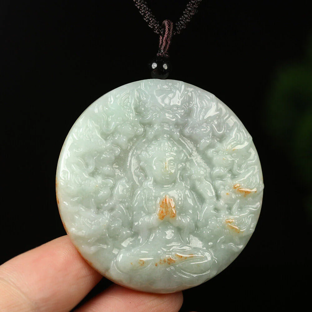 Certified Grade A Red Green Natural Jadeite Jade Pendant Kwan-Yin Dragon Necklace - Image 3