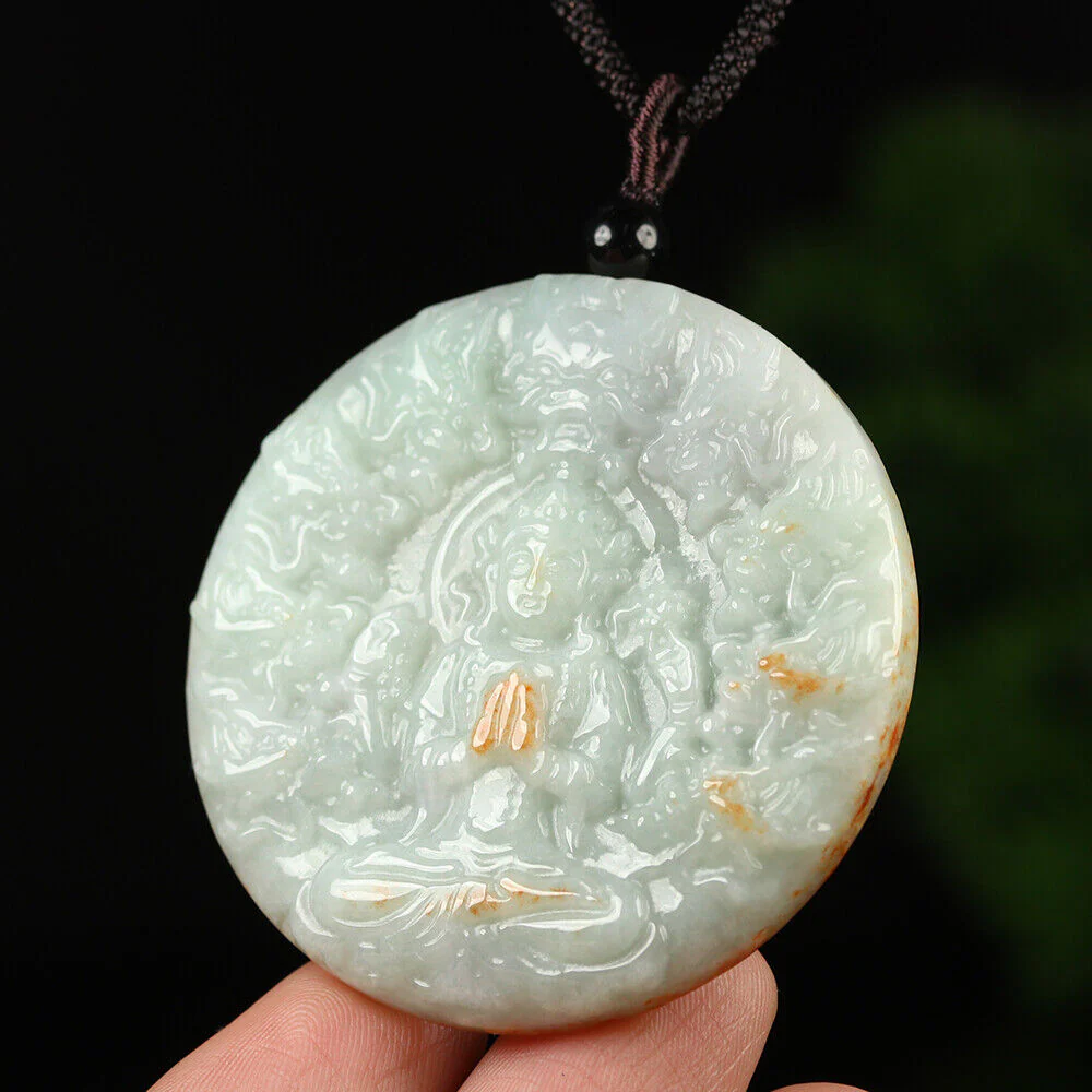 Certified Grade A Red Green Natural Jadeite Jade Pendant Kwan-Yin Dragon Necklace - Image 4