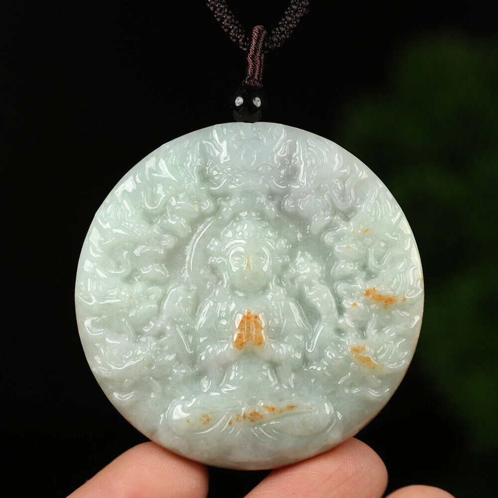 Certified Grade A Red Green Natural Jadeite Jade Pendant Kwan-Yin Dragon Necklace - Image 5