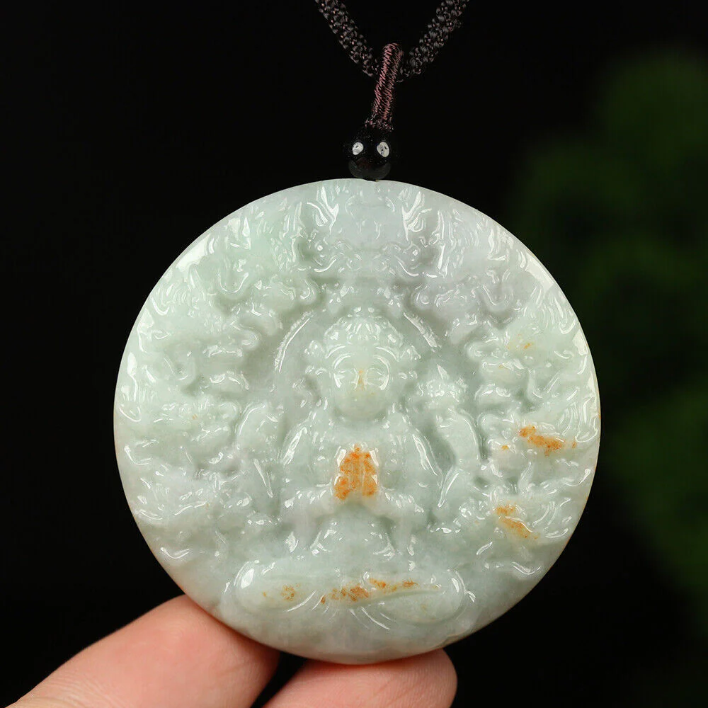 Certified Grade A Red Green Natural Jadeite Jade Pendant Kwan-Yin Dragon Necklace - Image 8