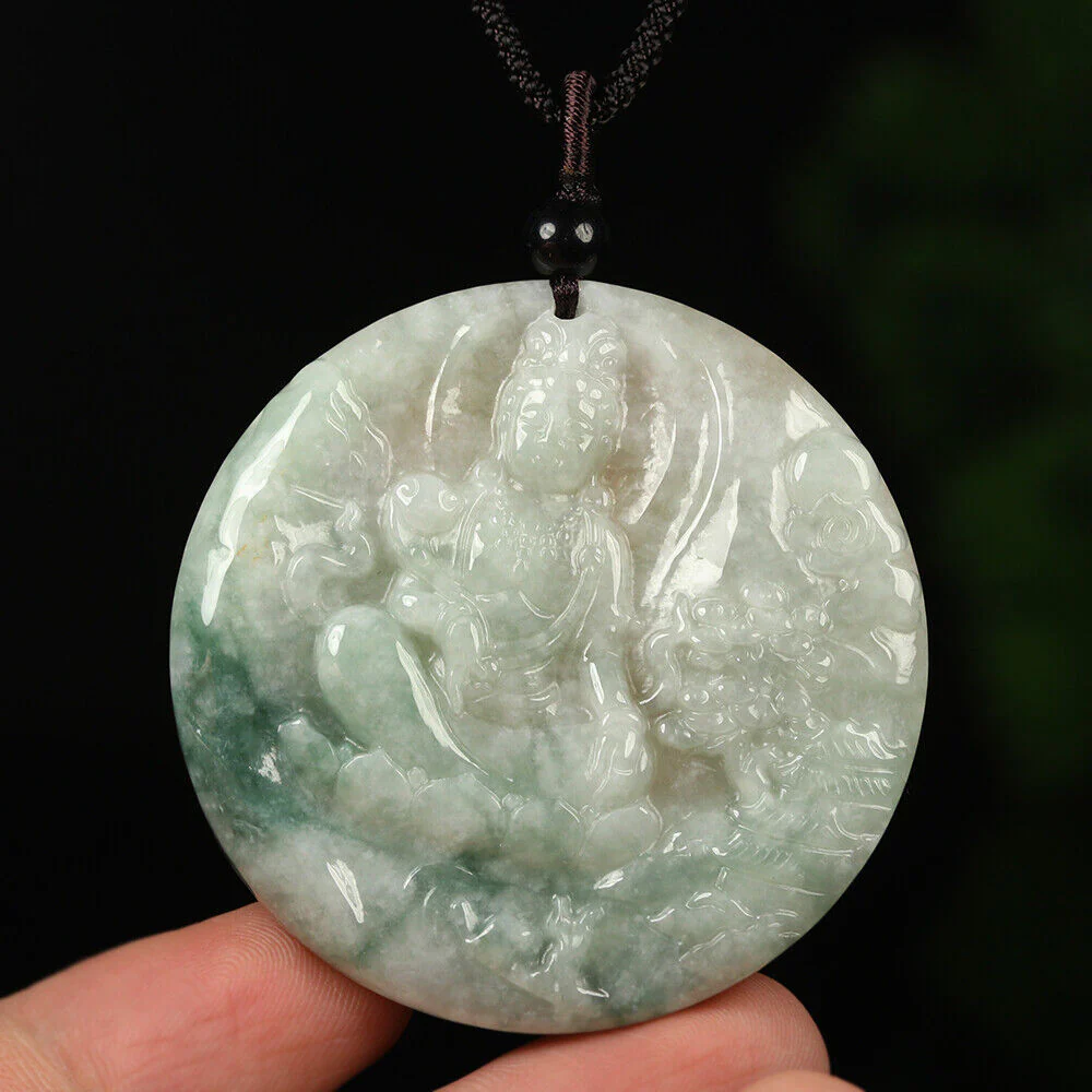 Certified Grade A Red Green Natural Jadeite Jade Pendant Kwan-Yin Flower - Image 2