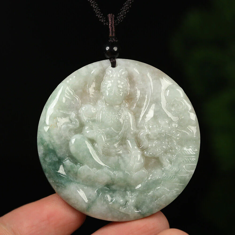 Certified Grade A Red Green Natural Jadeite Jade Pendant Kwan-Yin Flower - Image 3