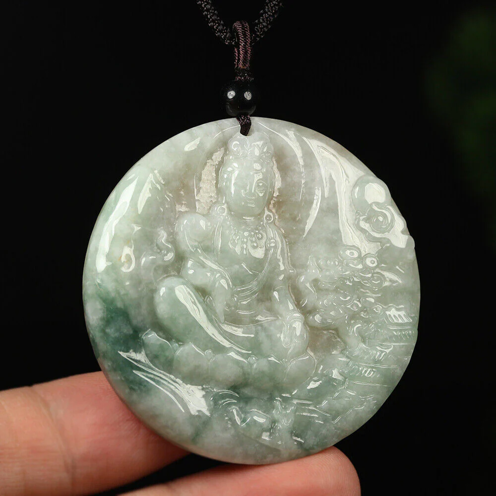 Certified Grade A Red Green Natural Jadeite Jade Pendant Kwan-Yin Flower - Image 4