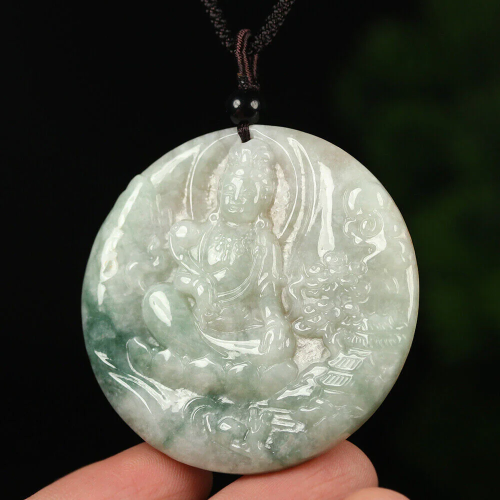 Certified Grade A Red Green Natural Jadeite Jade Pendant Kwan-Yin Flower - Image 5