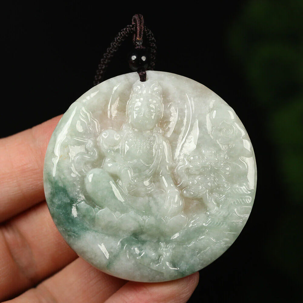 Certified Grade A Red Green Natural Jadeite Jade Pendant Kwan-Yin Flower - Image 6
