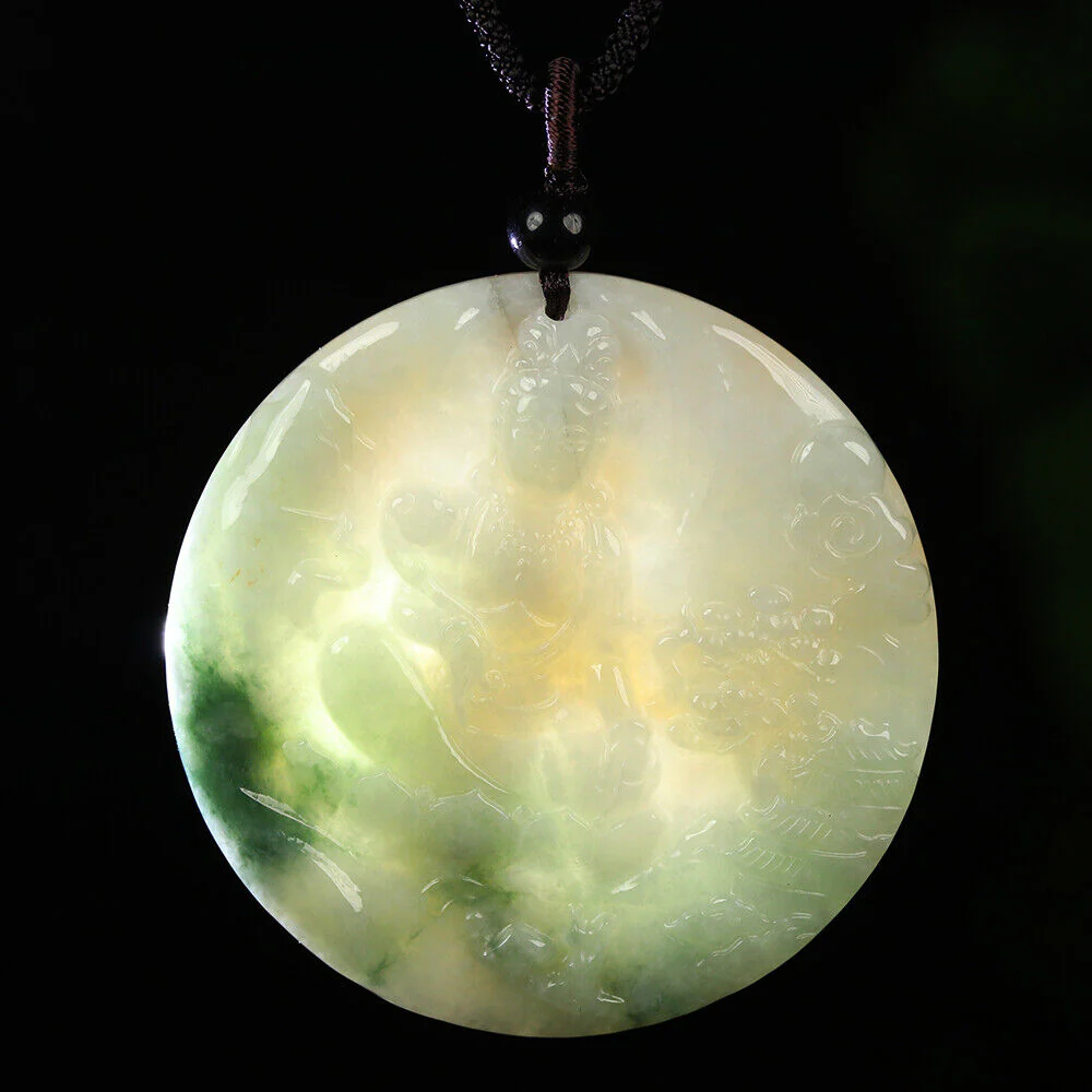 Certified Grade A Red Green Natural Jadeite Jade Pendant Kwan-Yin Flower - Image 7