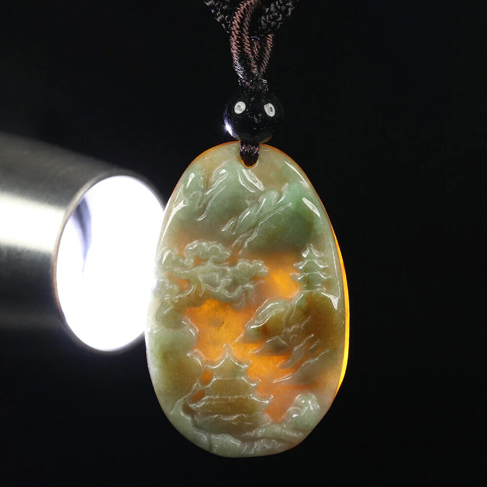 Certified Grade A Red Green Natural Jadeite Jade Pendant Landscape - Image 2