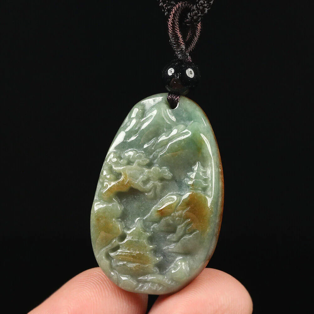 Certified Grade A Red Green Natural Jadeite Jade Pendant Landscape - Image 3