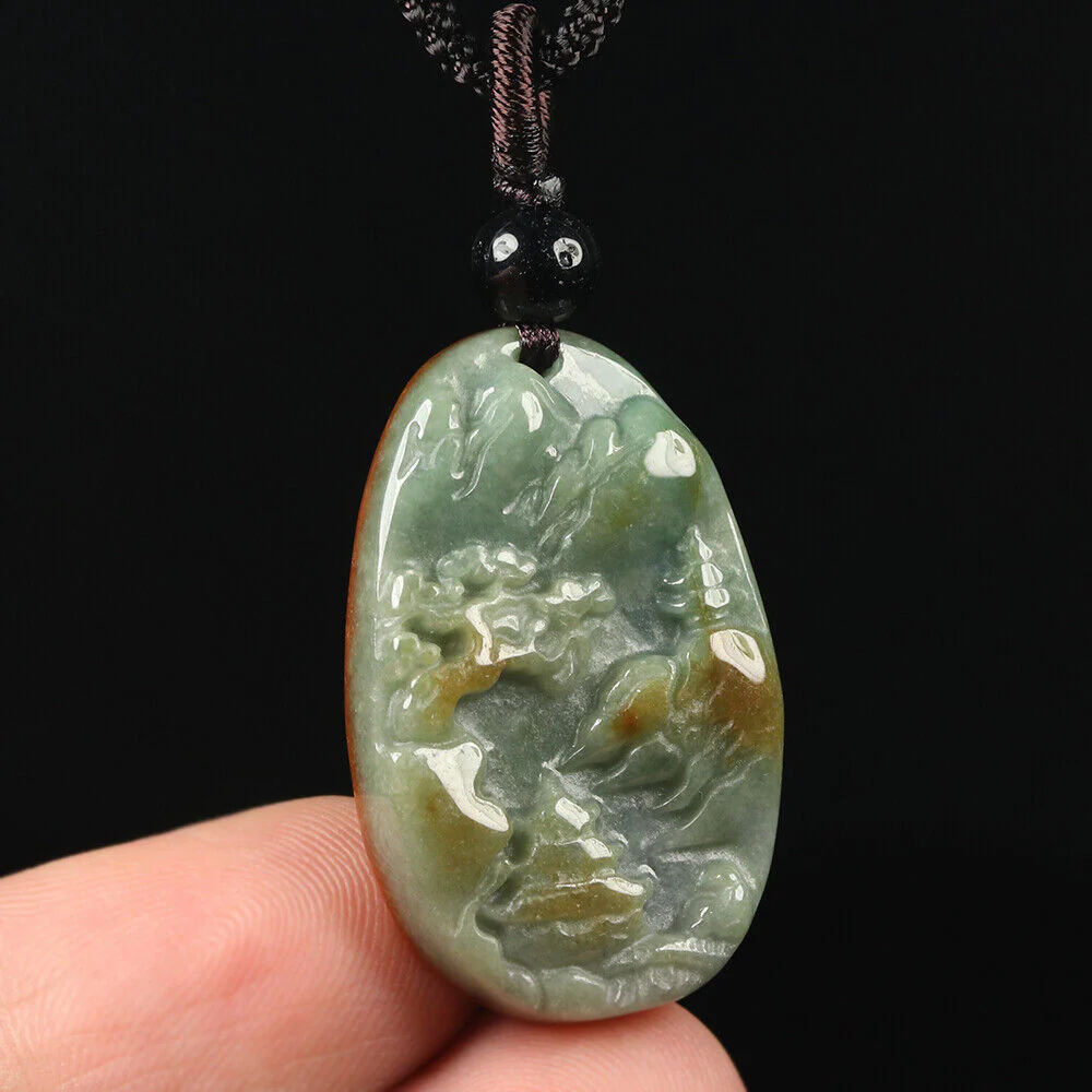 Certified Grade A Red Green Natural Jadeite Jade Pendant Landscape - Image 4