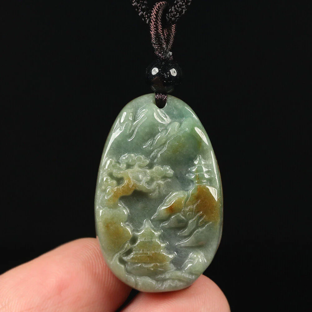 Certified Grade A Red Green Natural Jadeite Jade Pendant Landscape - Image 5