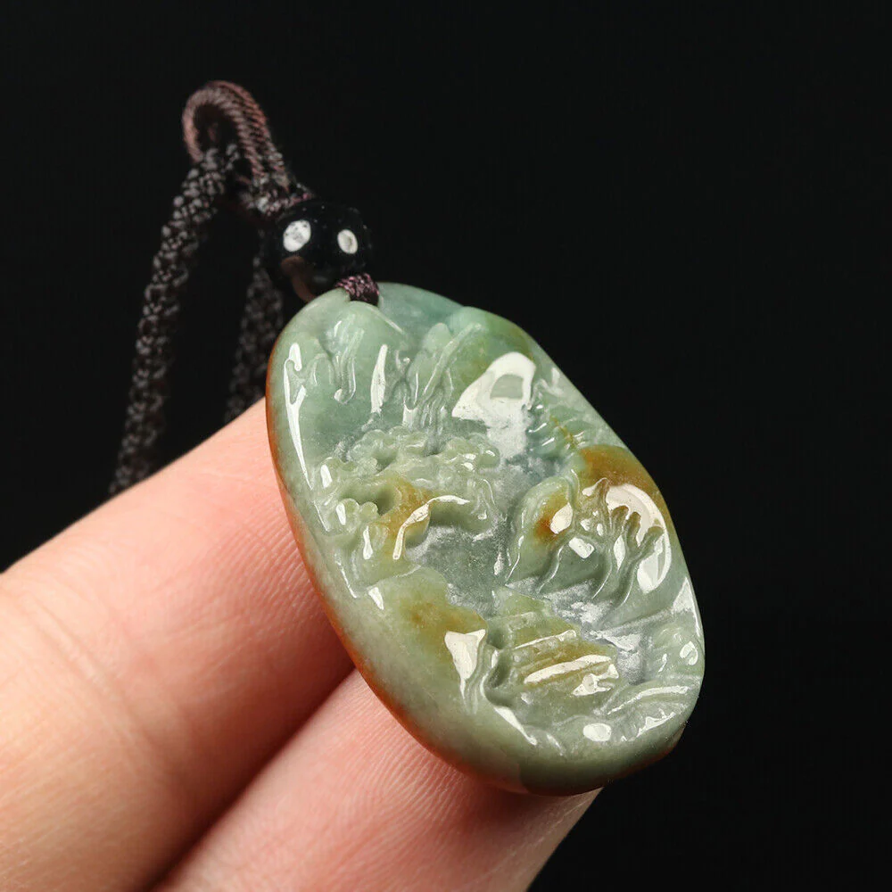 Certified Grade A Red Green Natural Jadeite Jade Pendant Landscape - Image 6
