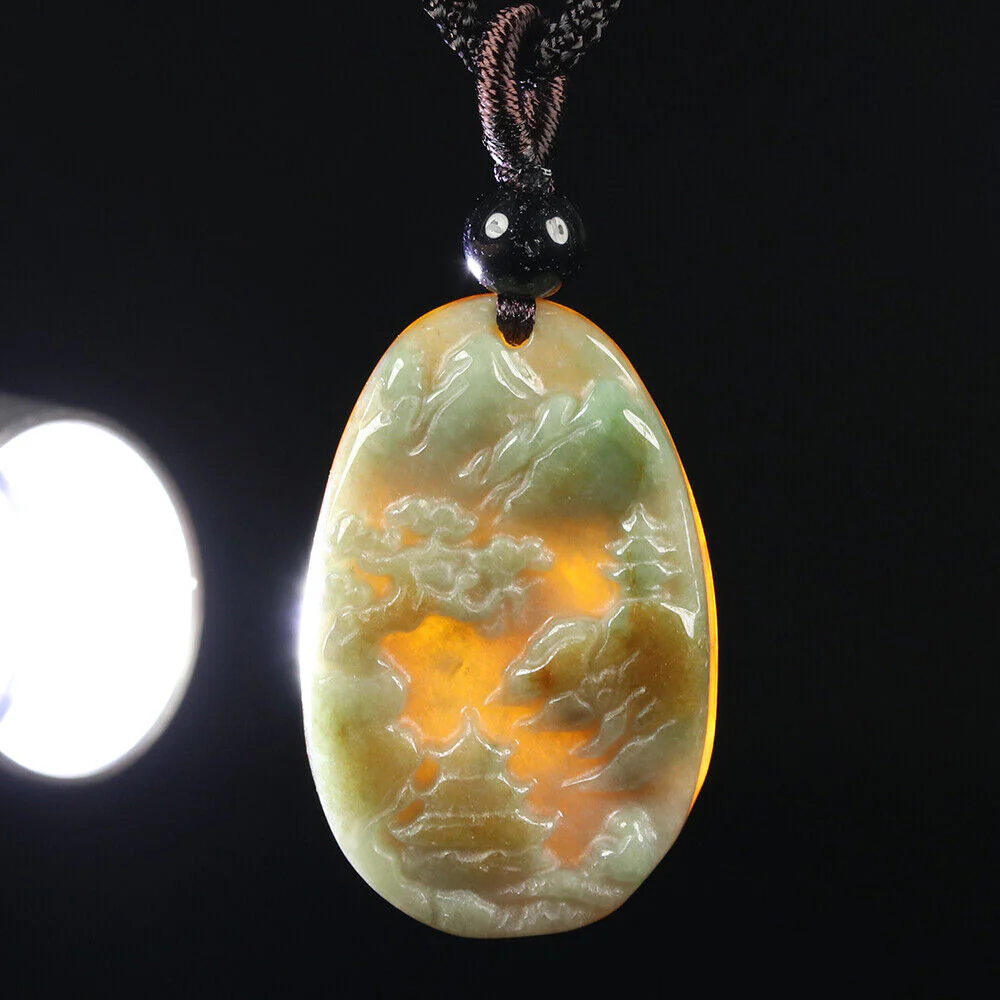 Certified Grade A Red Green Natural Jadeite Jade Pendant Landscape - Image 7