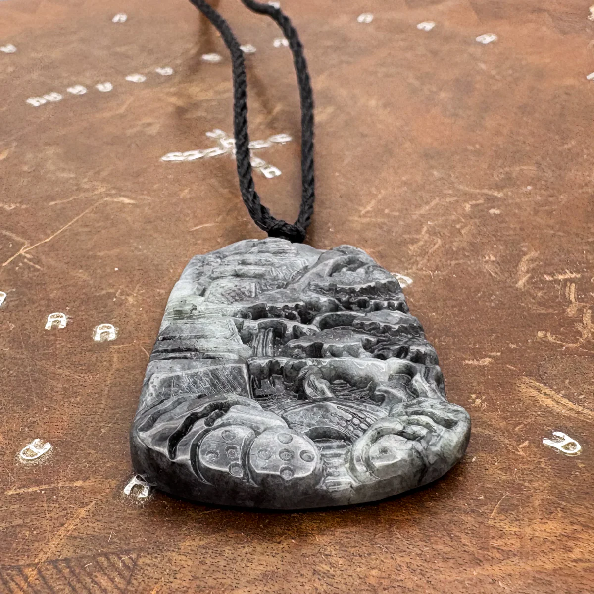 Certified Gray Black Natural Type A Jade Jadeite Pendant Landscape Painting Necklace - Image 11