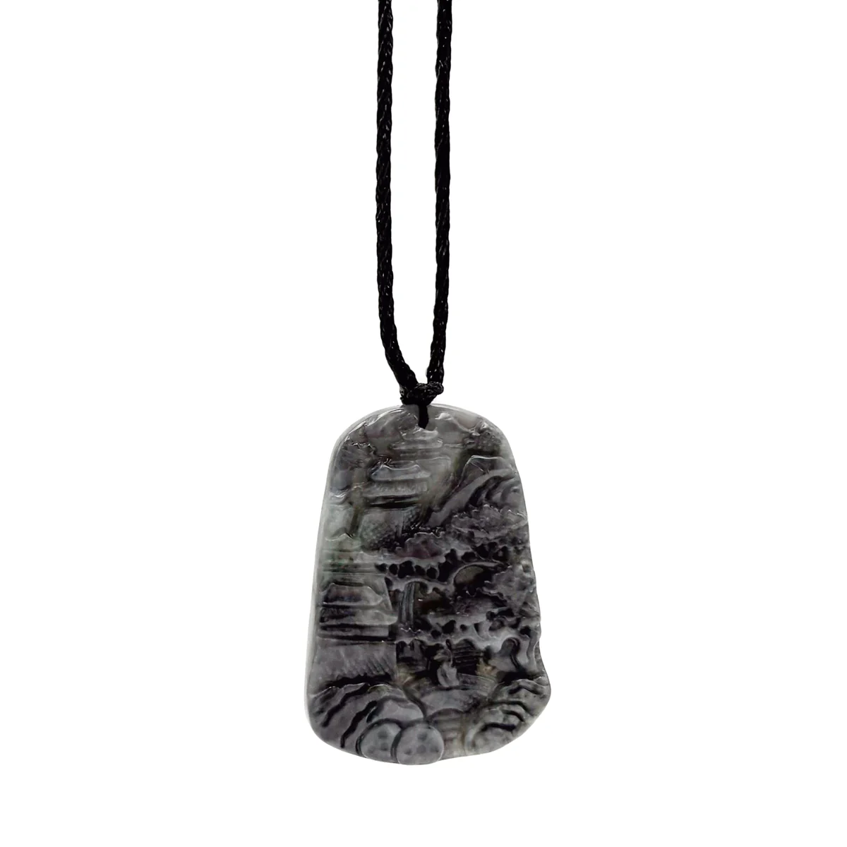 Certified Gray Black Natural Type A Jade Jadeite Pendant Landscape Painting Necklace - Image 13