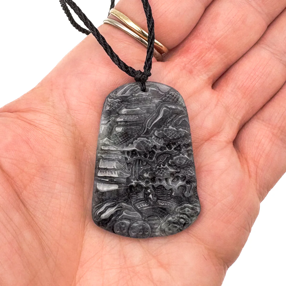 Certified Gray Black Natural Type A Jade Jadeite Pendant Landscape Painting Necklace - Image 16
