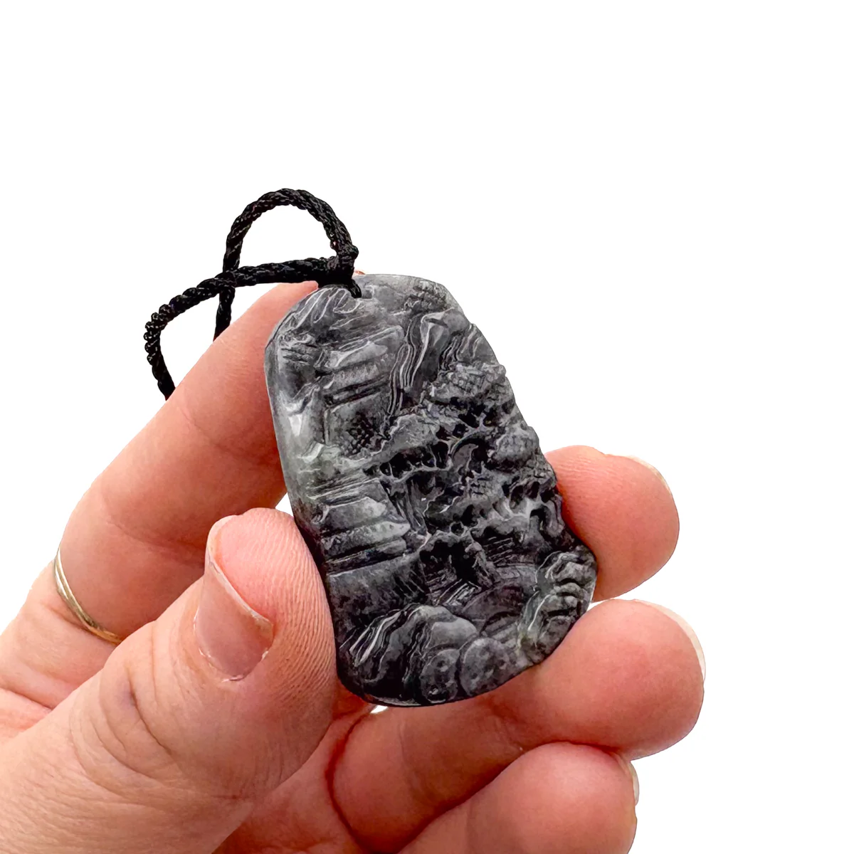 Certified Gray Black Natural Type A Jade Jadeite Pendant Landscape Painting Necklace - Image 17