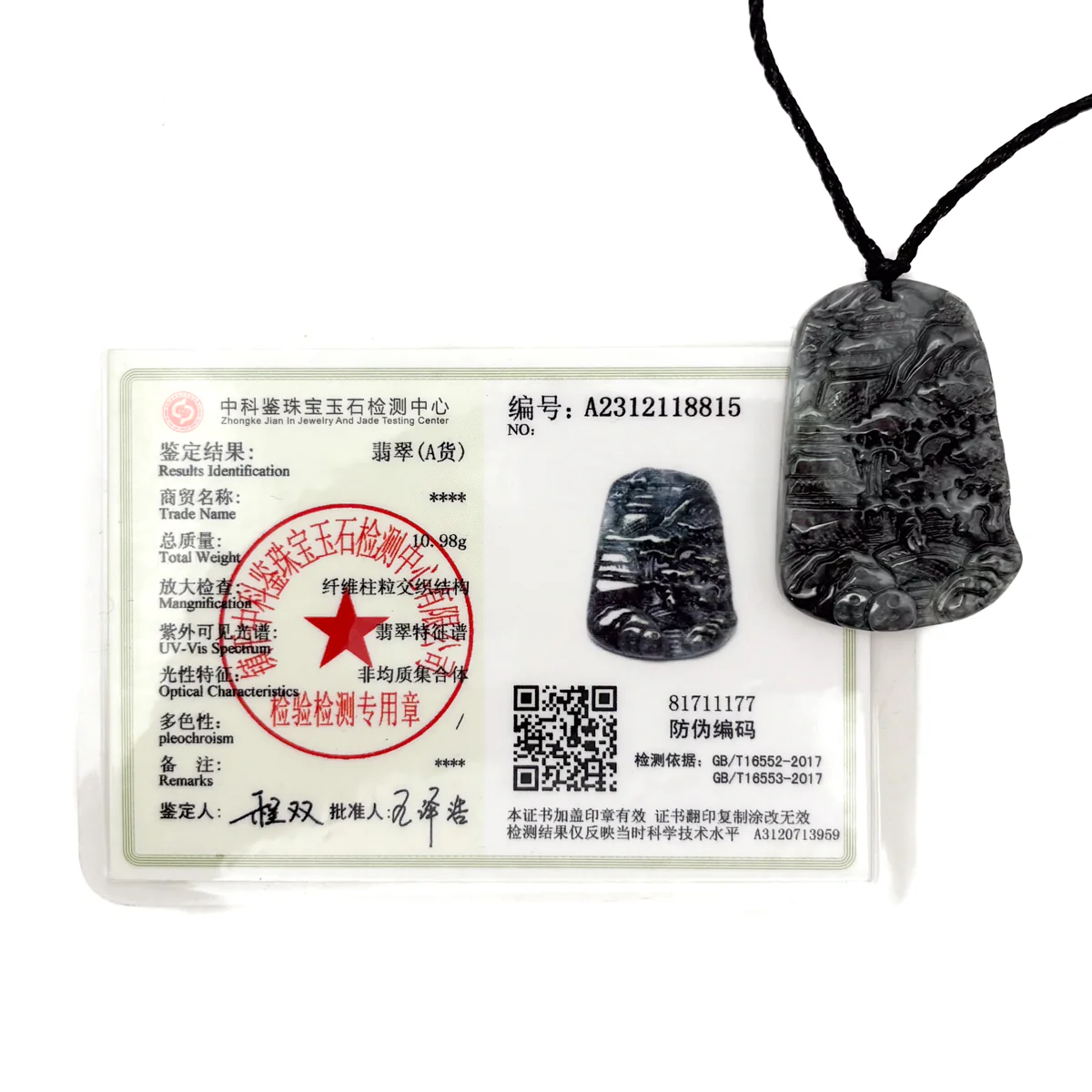 Certified Gray Black Natural Type A Jade Jadeite Pendant Landscape Painting Necklace - Image 18
