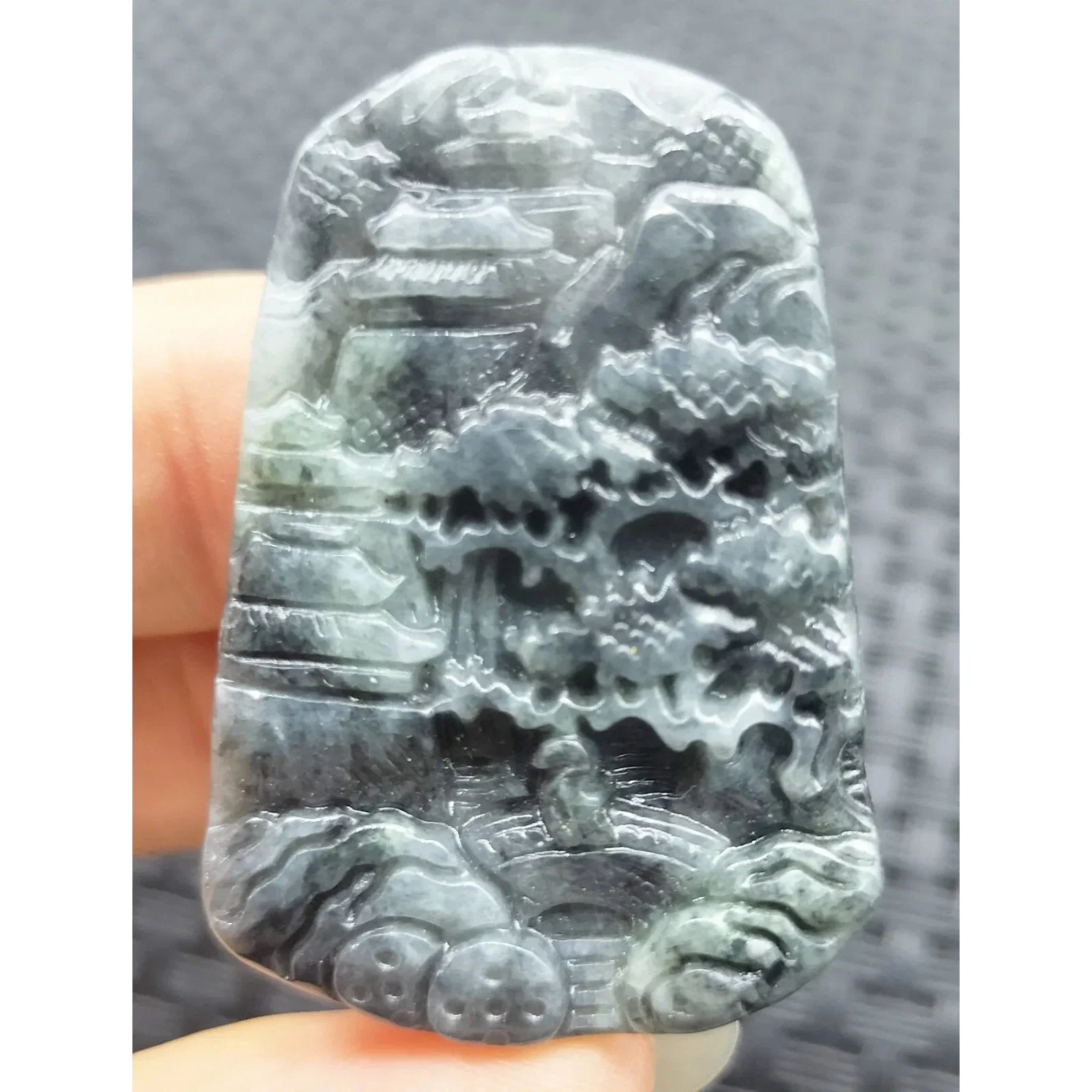 Certified Gray Black Natural Type A Jade Jadeite Pendant Landscape Painting Necklace - Image 19