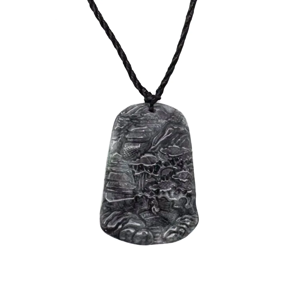 Certified Gray Black Natural Type A Jade Jadeite Pendant Landscape Painting Necklace - Image 2