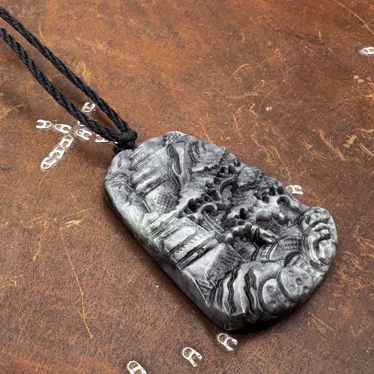 Certified Gray Black Natural Type A Jade Jadeite Pendant Landscape Painting Necklace - Image 3