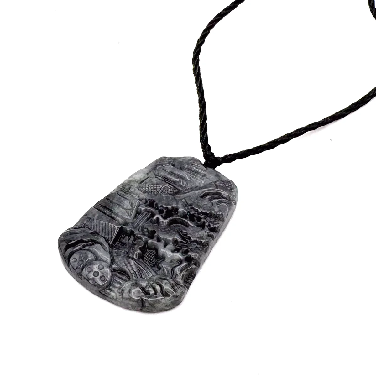 Certified Gray Black Natural Type A Jade Jadeite Pendant Landscape Painting Necklace - Image 4