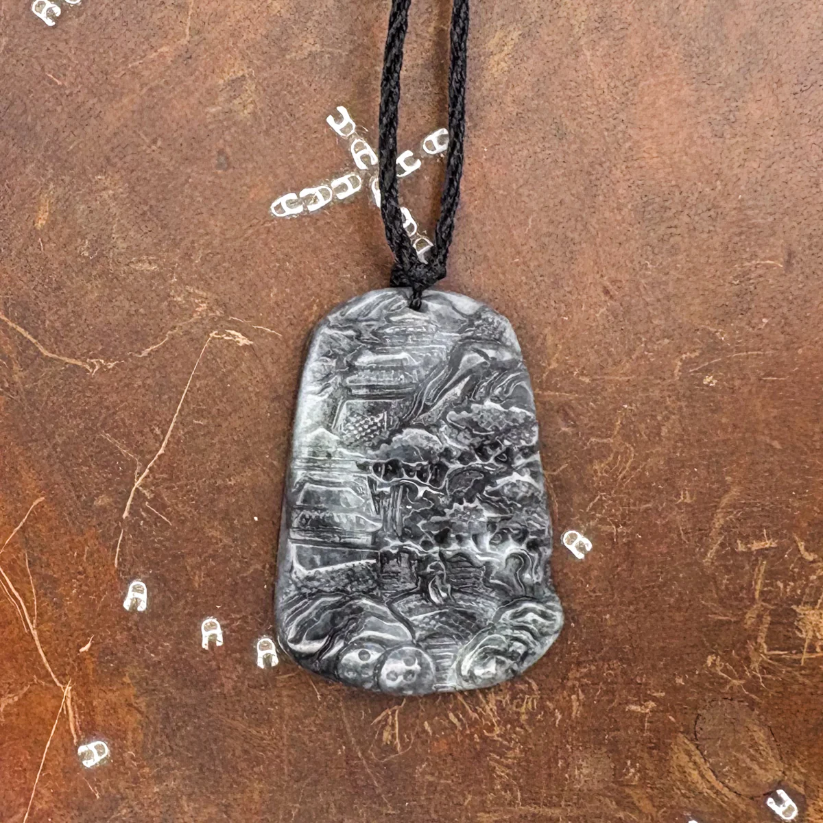 Certified Gray Black Natural Type A Jade Jadeite Pendant Landscape Painting Necklace - Image 5