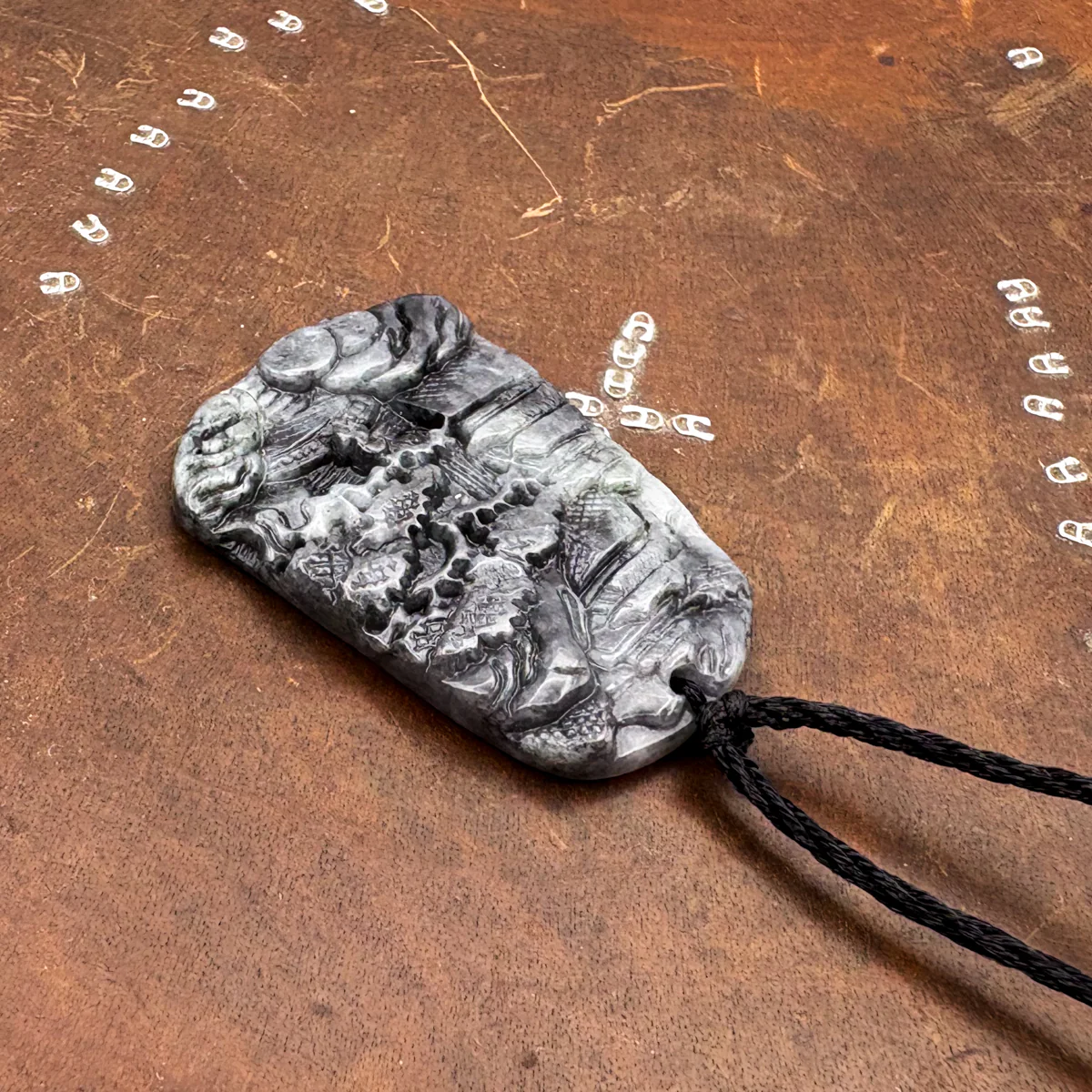 Certified Gray Black Natural Type A Jade Jadeite Pendant Landscape Painting Necklace - Image 7