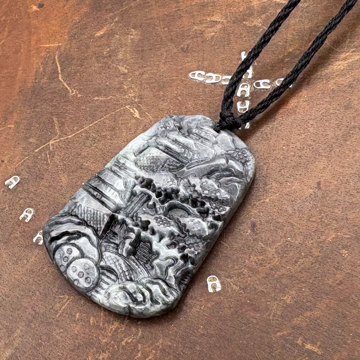 Certified Gray Black Natural Type A Jade Jadeite Pendant Landscape Painting Necklace - Image 9