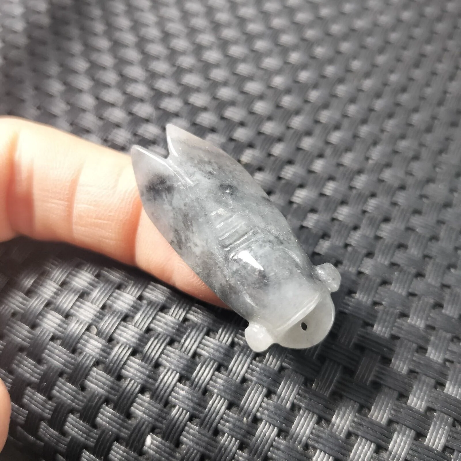 Certified Gray Lavender Natural Type A Jadeite Carved Cicada Coin Pendant - Image 4