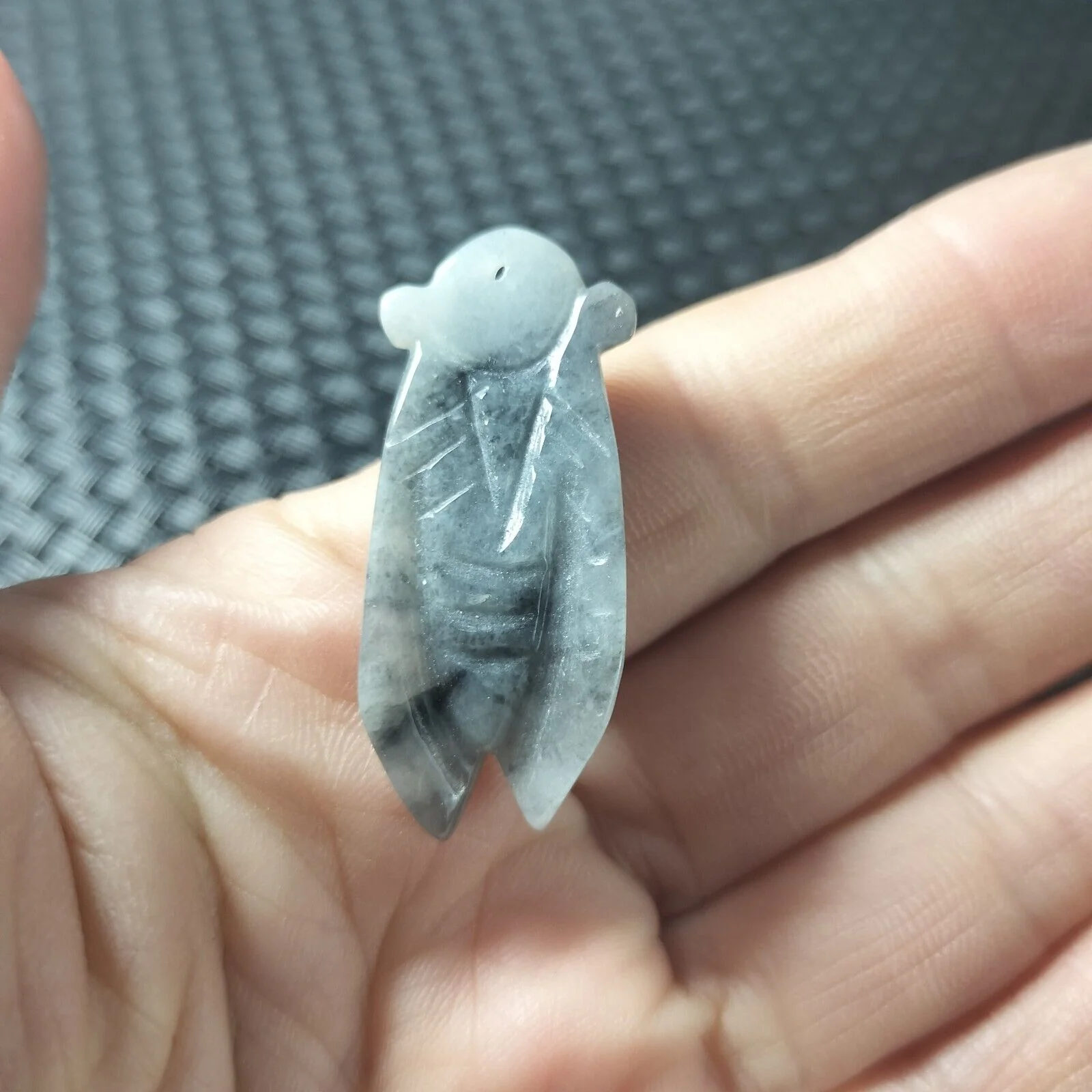 Certified Gray Lavender Natural Type A Jadeite Carved Cicada Coin Pendant - Image 8