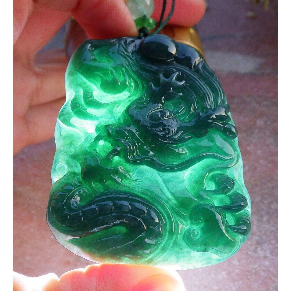 Certified Green 100% Burma Natural A Jade Jadeite Pendant Dragon Necklace - Image 2