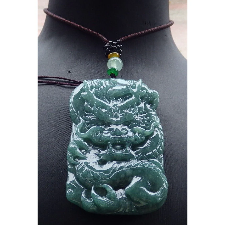 Certified Green 100% Burma Natural A Jade Jadeite Pendant Dragon Necklace - Image 2