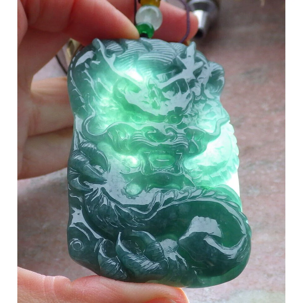 Certified Green 100% Burma Natural A Jade Jadeite Pendant Dragon Necklace - Image 3