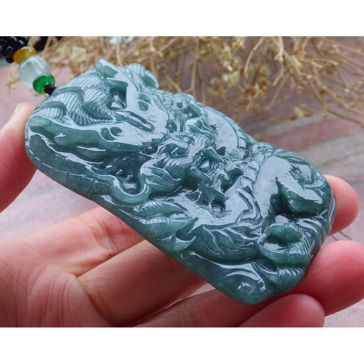 Certified Green 100% Burma Natural A Jade Jadeite Pendant Dragon Necklace - Image 4