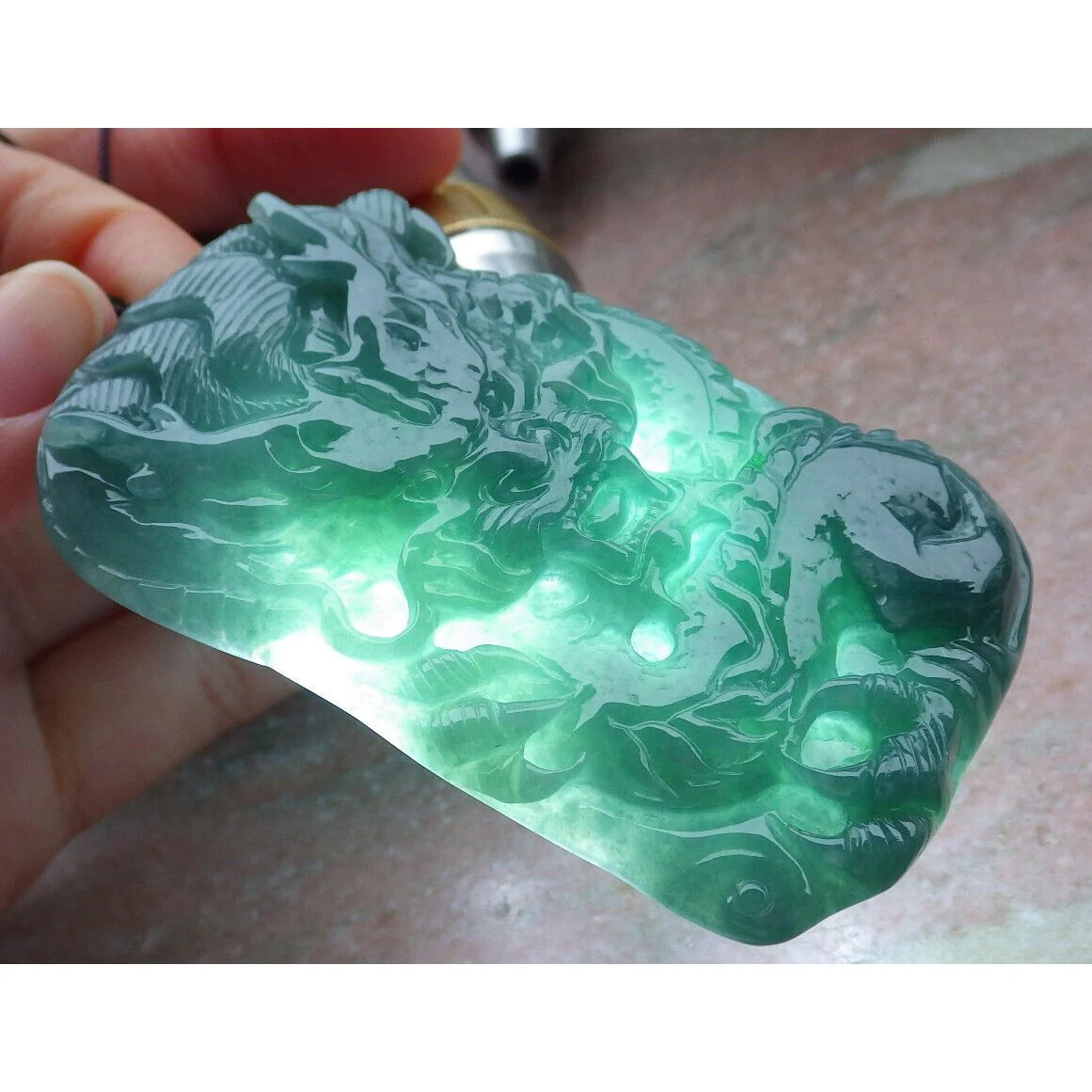 Certified Green 100% Burma Natural A Jade Jadeite Pendant Dragon Necklace - Image 5