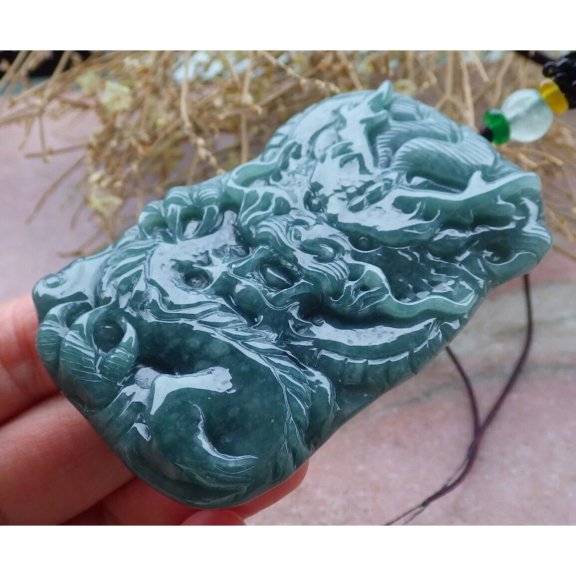 Certified Green 100% Burma Natural A Jade Jadeite Pendant Dragon Necklace - Image 6